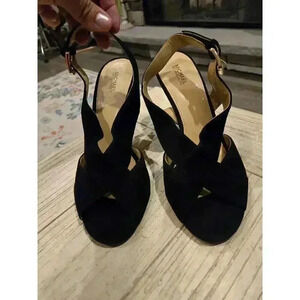 Michael Kors Black Suede Peep Toe Slingback Sandals Women's Heels Size 10